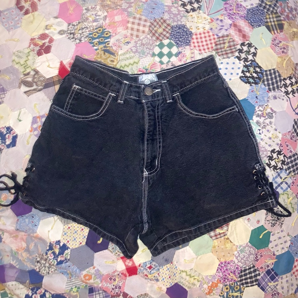 Women's Black Denim Republic Lace-Up Shorts
